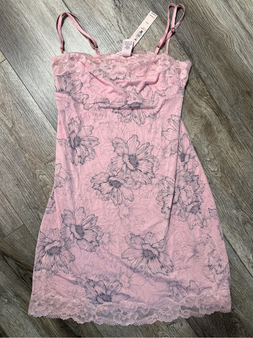 Victoria’s Secret Pink Floral Lace Trim Modal Slip Dress Nightgown NWT XS